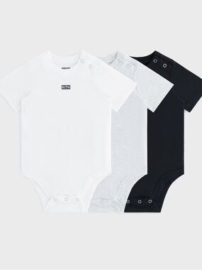 Kith Three-Pack Baby Bodysuits - White, Heather Gray, Black